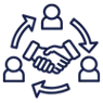 AVA-Relationship Centered Care-Handshake surrounded by 3 people icons and arrows in circle