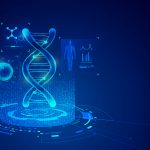 A DNA strand and technological image of human health